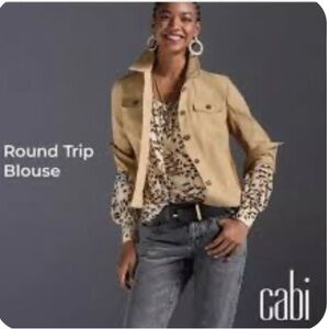 Item #4335 Cabi Round Trip Blouse- safari style print size large new with tags